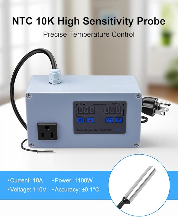 1100W Digital Temperature Controller, 110V 10A Thermostat Switch - Image 4