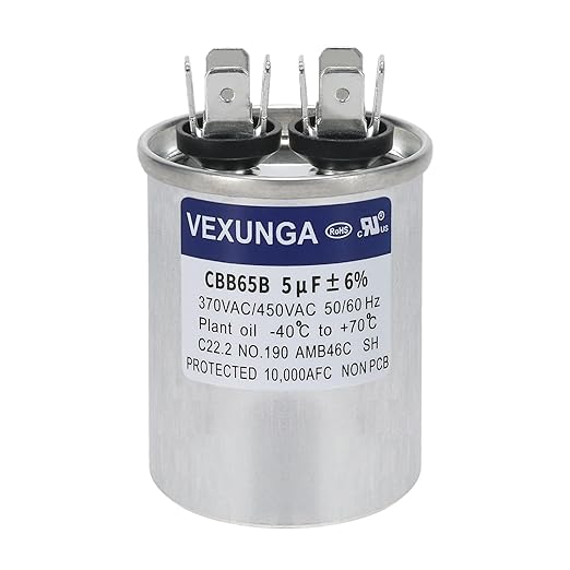 VEXUNGA 5uF 5 MFD 370VAC 440VAC 450VAC 50/60Hz CBB65B Round Run Start Capacitor by VEXUNGA