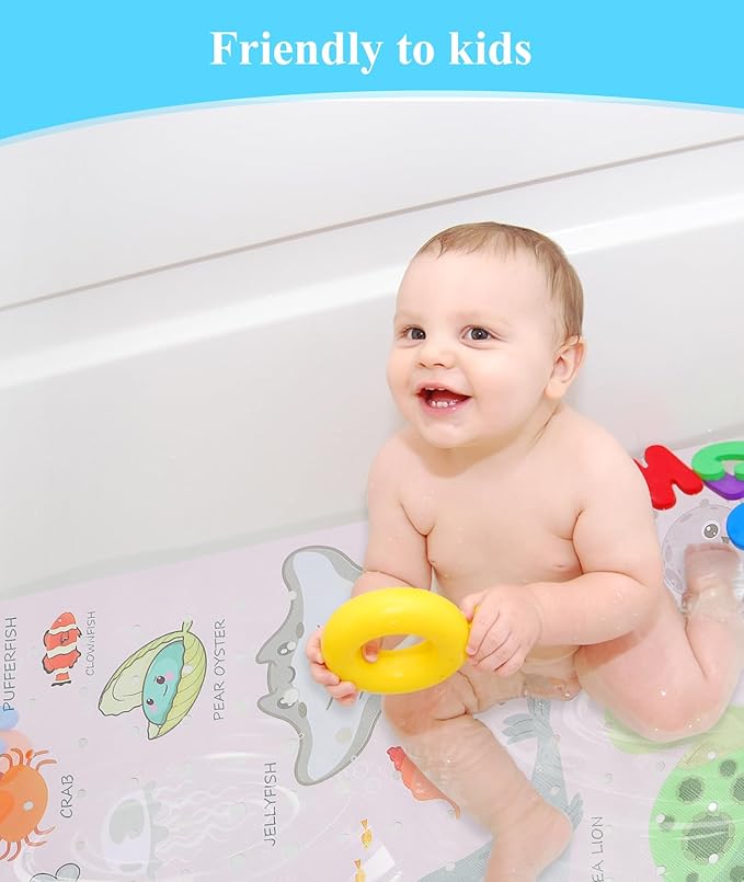 Bath Mat for Tub Non Slip, Machine Washable Anti-Slip Cartoon Baby Bathtub - Image 2