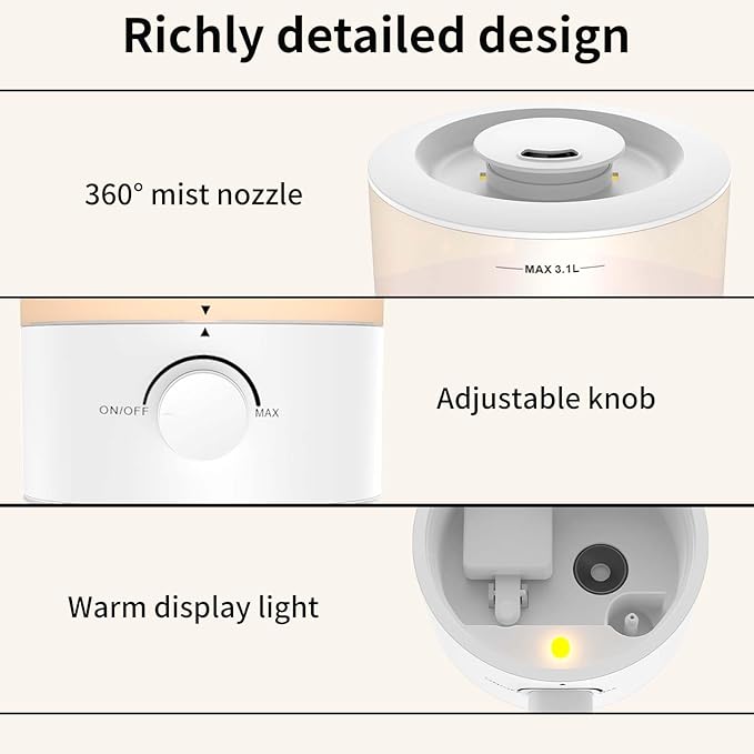 Humidifiers for Bedroom, Cool Mist Top Fill Diffuser - Image 2