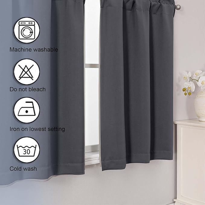 Chyhomenyc Charcoal Grey Short Blackout Curtains 30 Inch Length, Small Kitchen - Image 7