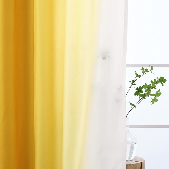 L.Z.E Gold and White Ombre Privacy Curtains 108 Inches Long 2 Panels Set Gold - Image 3