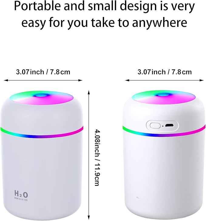 2 Pieces Cool Mist Portable Mini Humidifiers, 300 ml, Quiet USB Personal - Image 2