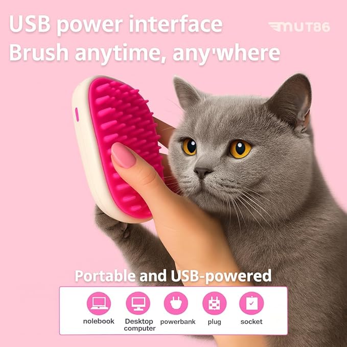 Cat Steam Brush, 3-in-1 Mist Grooming Brush, USB-C Rechargeable Anti-Static - Image 8
