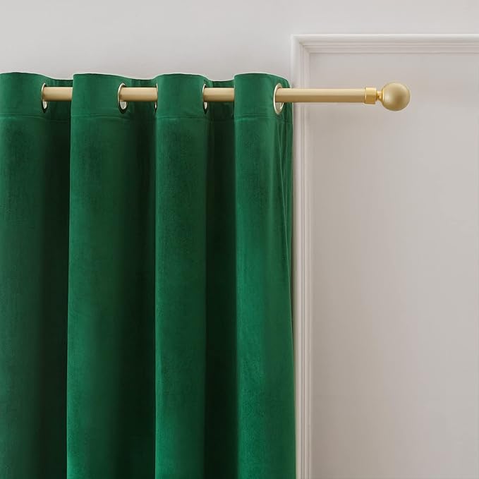 BULBUL Christmas Green Velvet Curtains 72 inch Luxury Elegant Living Room - Image 2