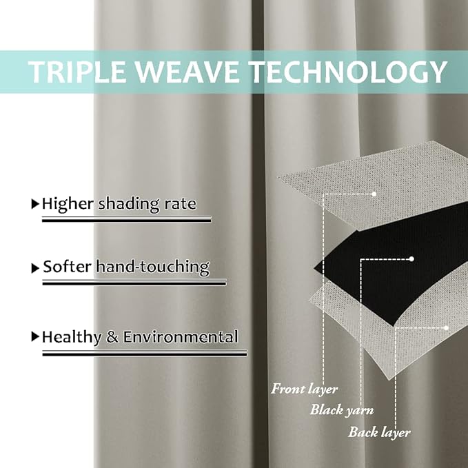 NICETOWN Natural 100% Blackout Lined Curtains, 2 Thick Layers Completely - Image 6