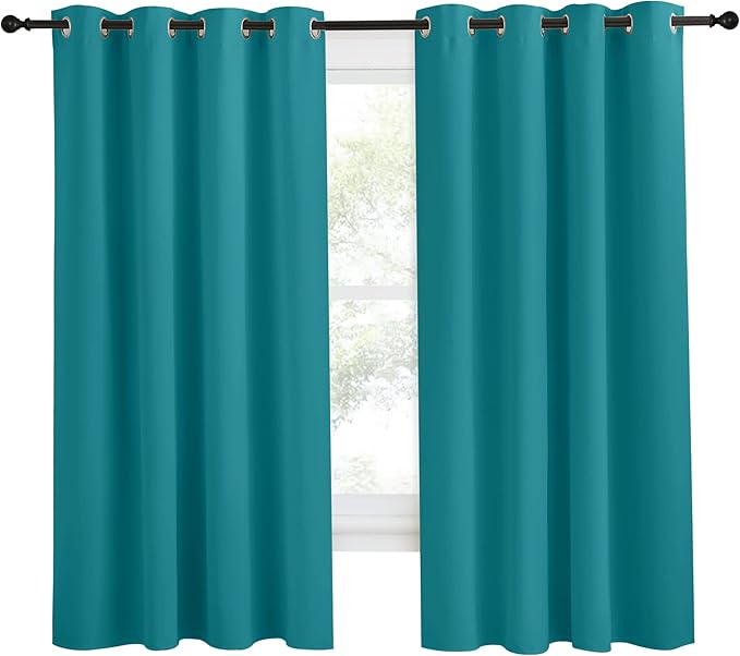 NICETOWN Peacock Teal Blackout Curtains 68inch Length, 1 Panel, Chic Thermal - Image 2