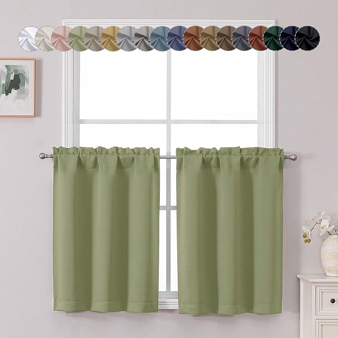 Chyhomenyc Sage Green Short Blackout Curtains 30 Inch Length, Small Kitchen by Chyhomenyc