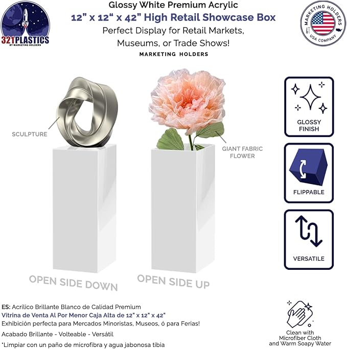 Acrylic Display Riser Box White Tall Acrylic Cube Pedestal Art Sculpture 12" x - Image 2