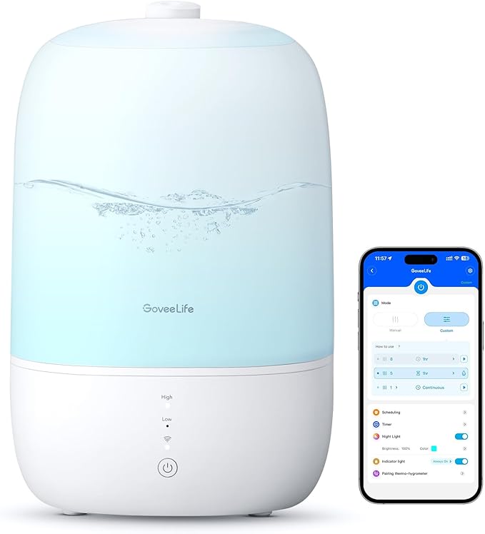 GoveeLife Smart Humidifiers for Bedroom, 3L Top Fill Cool Mist Humidifiers by GoveeLife