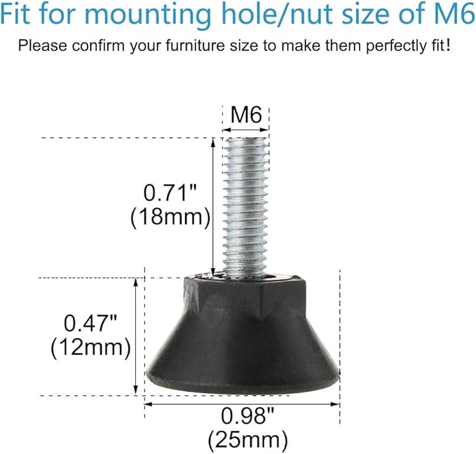 uxcell M6 x 18 x 25mm Screw on Furniture Glide Leveling Feet Adjustable Leveler - Image 2