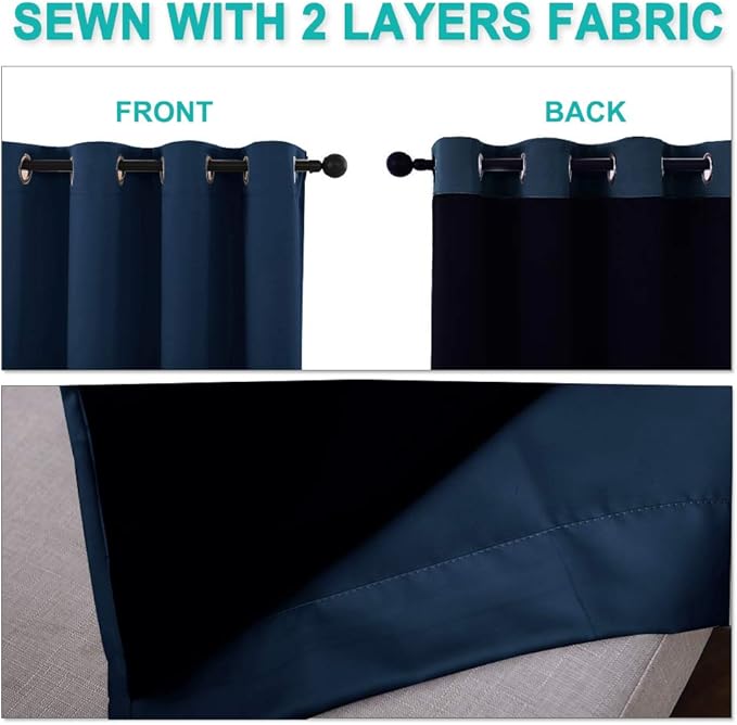 NICETOWN Navy 100% Blackout Curtains 45 inch Long 2 Panels Set, Thermal - Image 5