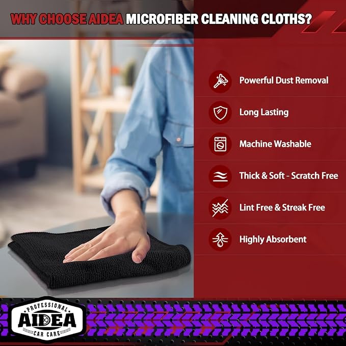 AIDEA Microfiber Cleaning Cloth Black, Microfiber Towels - Image 3