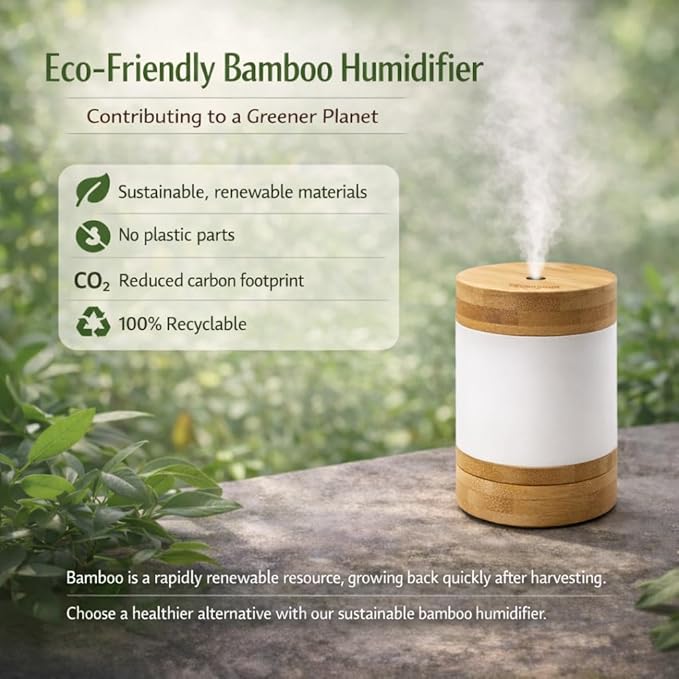 Bamboo Ultrasonic Mini Humidifier, 400ml Quiet Desktop Humidifier - Image 4