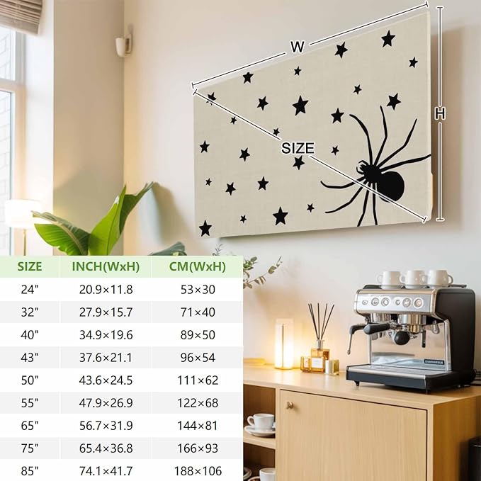 Halloween Spiders- Stars Black Shadow Indoor TV Cover, Elastic TV Screen - Image 4