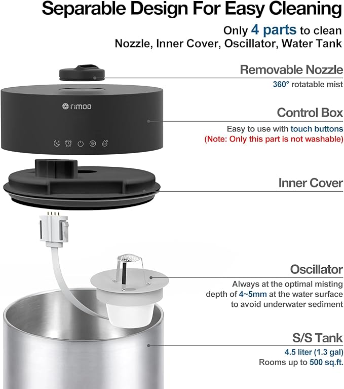 4.5L Humidifiers for Bedroom Large Room, Ultrasonic Cool Mist Humidifier - Image 3