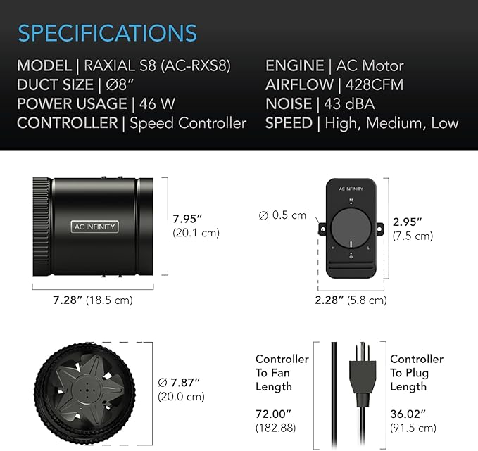 AC Infinity RAXIAL S8, Inline Booster Duct Fan 8” - Image 6