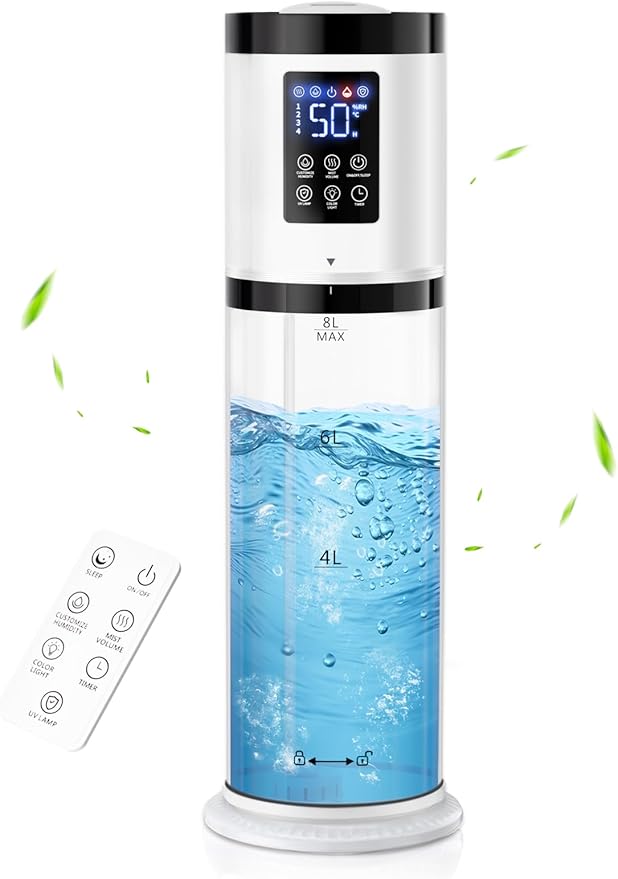 8L Humidifiers for Bedroom, 30dB Quiet, 500ft² Coverage, 60H Runtime, Top Fill by NexvaDirect