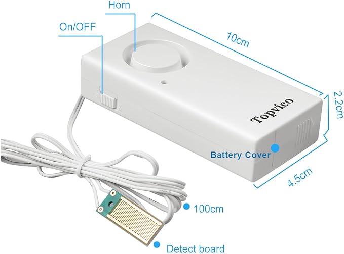 Topvico Water Leak Detector, 120dB Loud Siren, Powered by 9V Battery, Sensor - Image 4