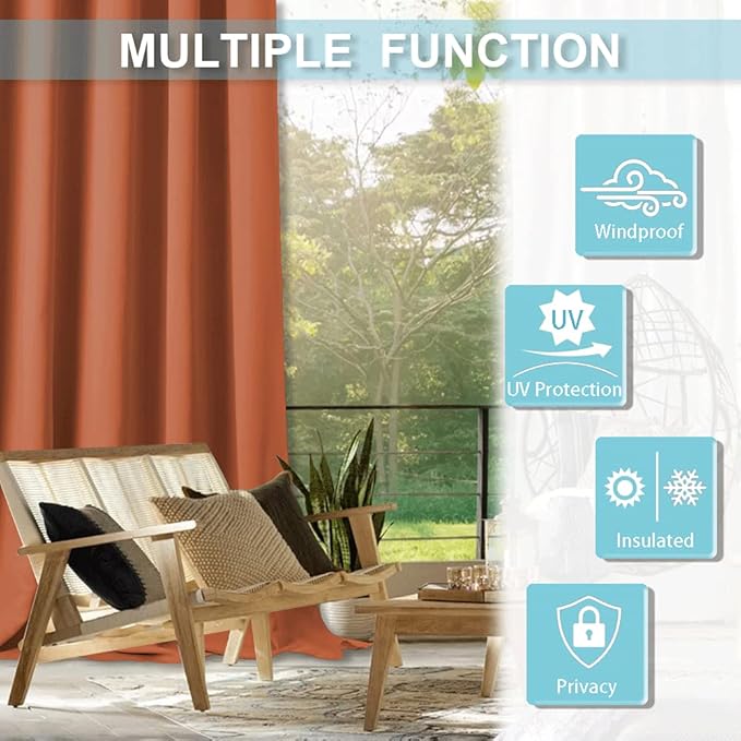 RYB HOME Outdoor Curtains for Patio Waterproof Tab Top Block Sunlight Thermal - Image 7