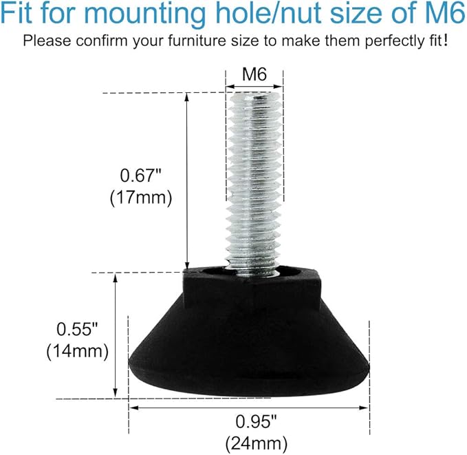 uxcell M6 x 17 x 24 Screw on Leveling Feet Adjustable Leveler Floor Protector - Image 2