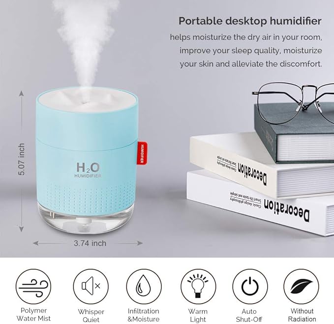 Portable Mini Cool Mist Humidifier, 500ml USB Personal Desktop Humidifier - Image 2