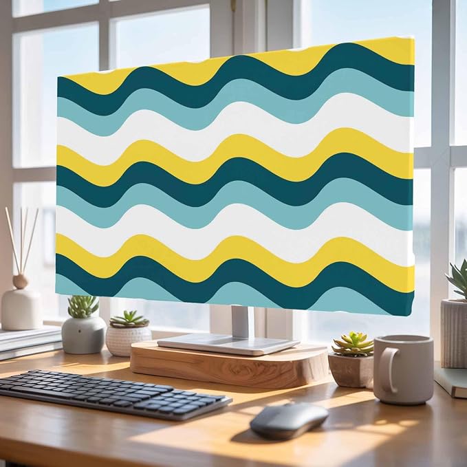 Ombre Yellow Turquoise Waves Indoor TV Cover, Elastic TV Screen Protector - Image 5