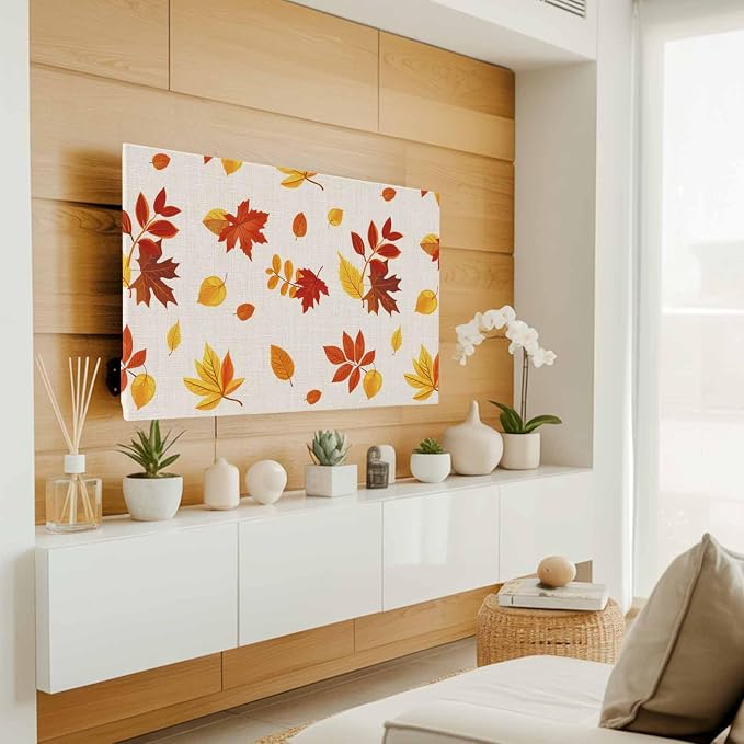Autumn Orange Maple Leaves Falling Indoor TV Cover, Elastic TV Screen Protector - Image 2