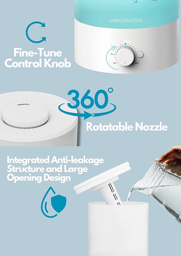 MEGAWISE 2 pack 3.5L Ultrasonic Cool Mist Humidifier – Top-Fill, Essential Oil - Image 3