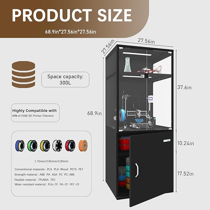 400L 3D Printer Cabinet with Filament Storage, Built-in Dehumidifier & - Image 3