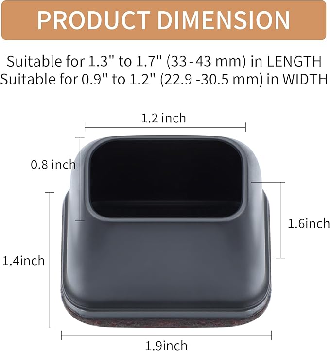 Ezprotekt 24 Pcs Rectangle Black Silicone Chair Leg Floor Protectors Caps - Image 2