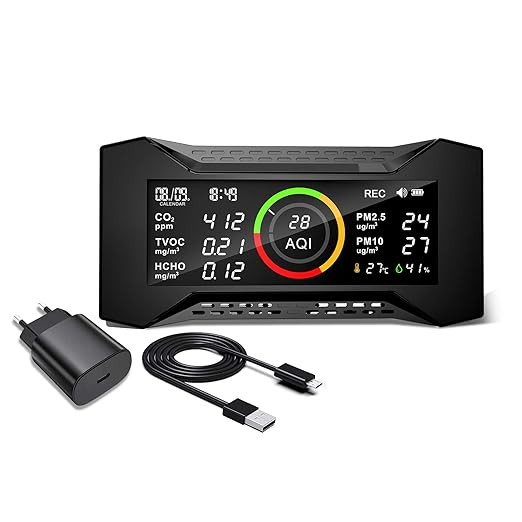 8-in-1 Air Quality Monitor Indoor, CF-20 Portable Air Quality Tester CO2 by Simbow