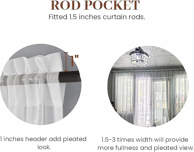Dreaming Casa Solid Sheer Curtains Draperies White Rod Pocket 2 Panels 52" W x - Image 2