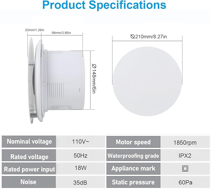 Bathroom Exhaust Fan, 6 inch Silent Ceiling and Wall Mount Ventilation Fan - Image 6