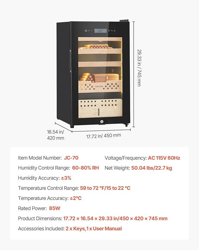 VEVOR Electric Humidor, Constant Humidity & Temperature Control, Spanish Cedar - Image 7