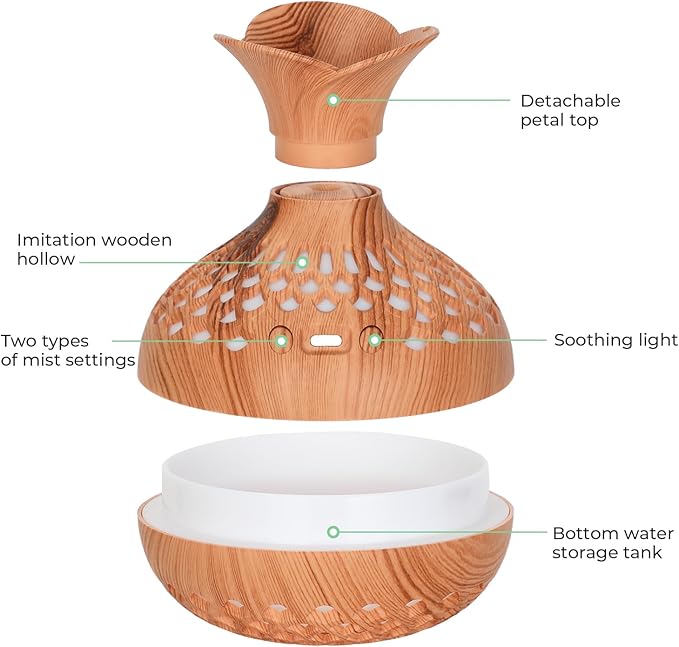Portable Mini Humidifier, 300ml Wood Grain Vase Small Humidifiers, Quiet Cool - Image 4