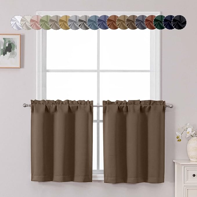 Chyhomenyc Brown Short Blackout Curtains 24 Inch Length, Small Kitchen Curtain by Chyhomenyc