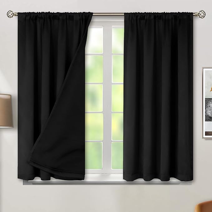 BGment Black Blackout Curtains for Bedroom 45 Inch Length, Rod Pocket 100% by BGment