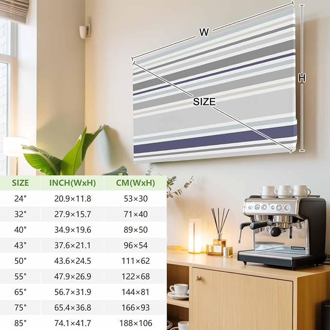 Minimalist Stripes Gray Blue Beige Indoor TV Cover, Elastic TV Screen Protector - Image 3