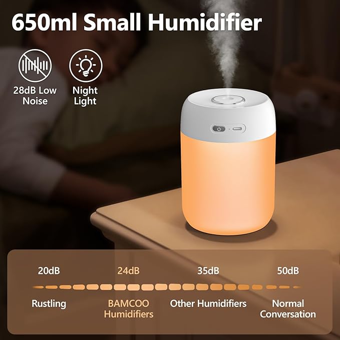 Portable Mini Humidifier, Colorful LED Light & Warm Light, Cool Mist, Personal - Image 5