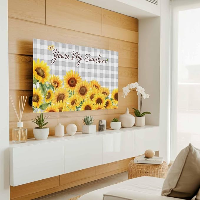 Rustic Sunflower Buffalo Plaid Indoor TV Cover, Elastic TV Screen Protector - Image 2