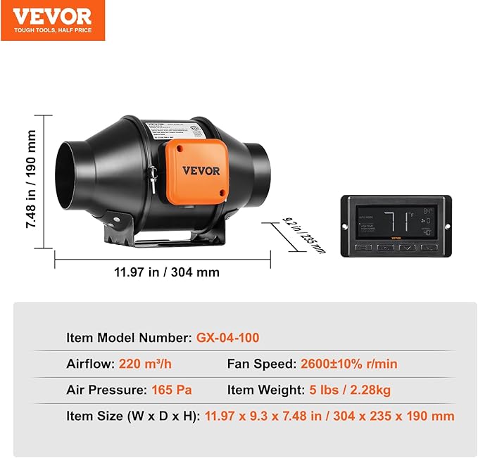 VEVOR Inline Duct Fan, 4-Inch 205 CFM - Image 7