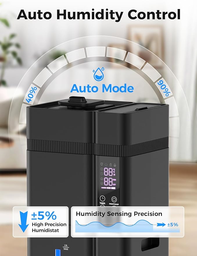 13L/3.43Gal Humidifier Large Room, 800ft² Coverage, 100H Runtime, Auto Humidity - Image 4
