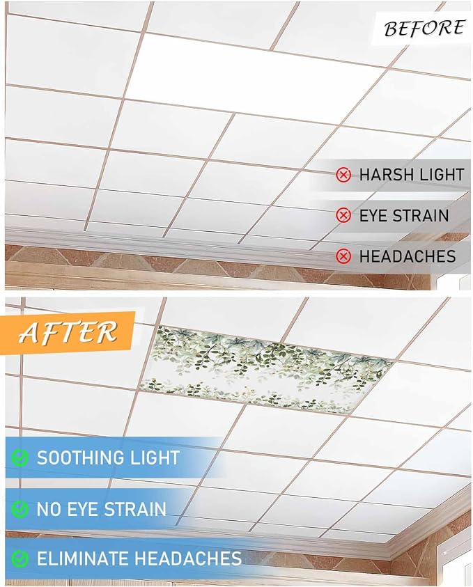 Fluorescent Light Covers for Ceiling Lights Sage Green Eucalyptus Leaves - Image 6