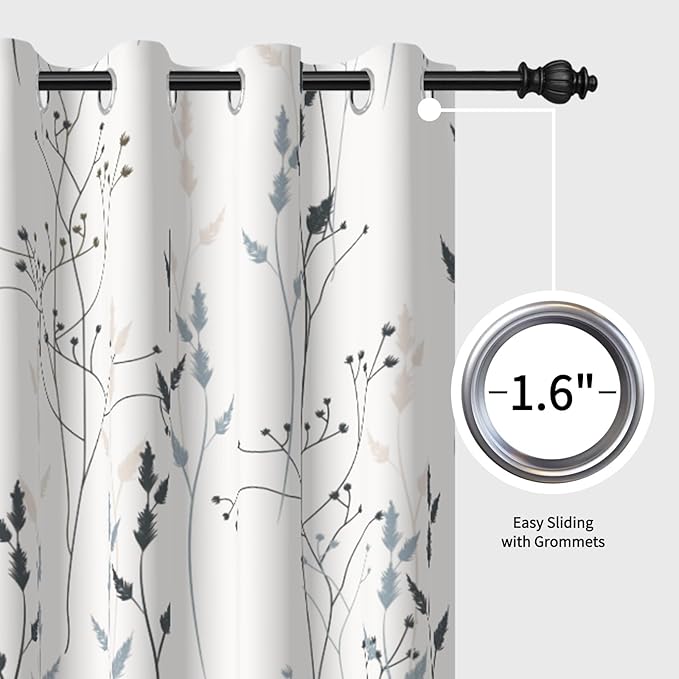 White Leaves Blackout Curtains 84 Inches, Room Darkening Curtains - Image 6