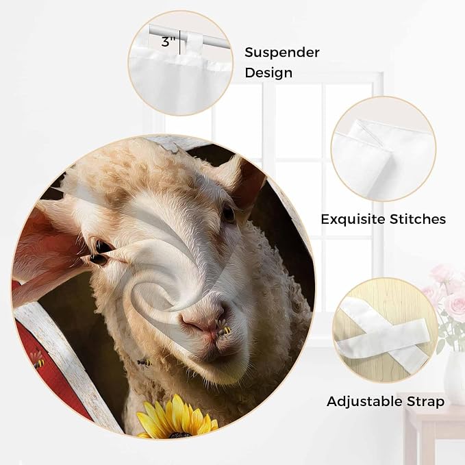 Sheep Sunflower Living Room Curtains 96 Inch Length, Window Curtains Tab Top - Image 6