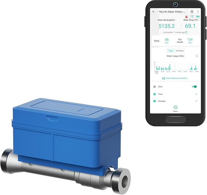 NSF Certified YoLink FlowSmart All-in-One Smart Water Meter & Auto Shutoff by YoLink