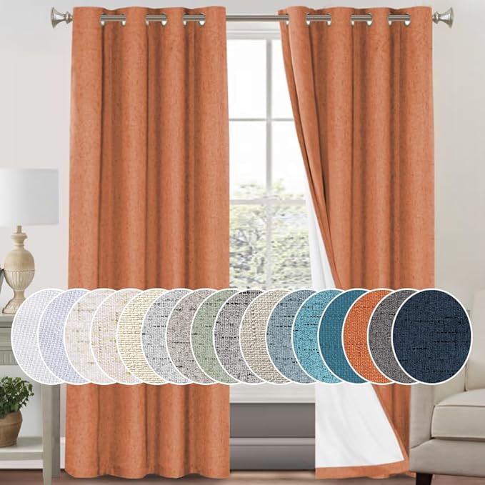 PrinceDeco Blackout Curtains for Bedroom 96 Inches Long Linen Look Curtains for by PrinceDeco