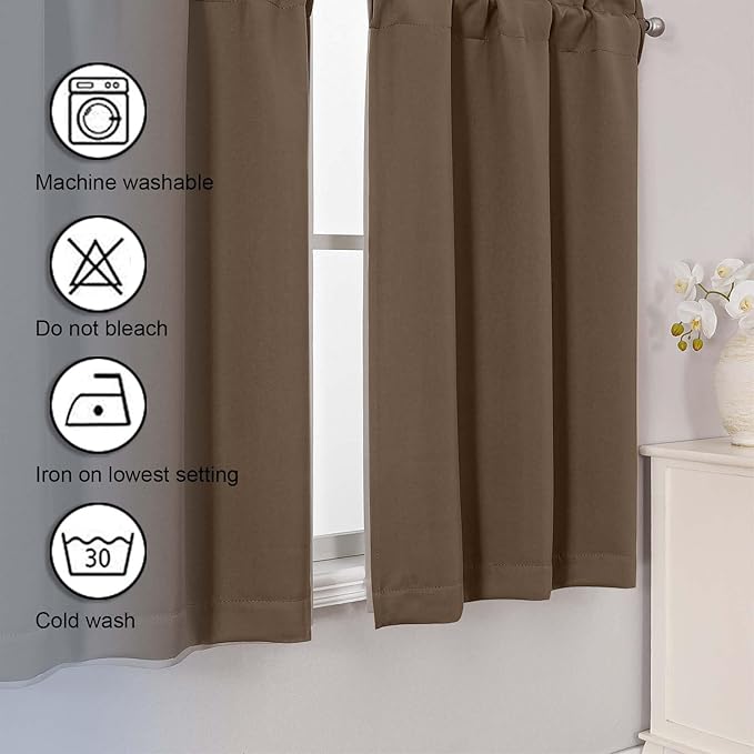 Chyhomenyc Brown Short Blackout Curtains 45 Inch Length, Small Kitchen Curtain - Image 7