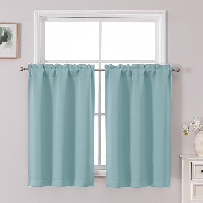 Chyhomenyc Short Aqua Curtains 45 Inch Length, Small Kitchen Curtain Rod Pocket by Chyhomenyc